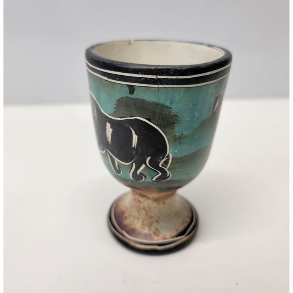 Vintage Stone Egg Cup Kenya Rhino Africa Safari Savanna Hand Carved Etched 3" - Picture 7 of 10